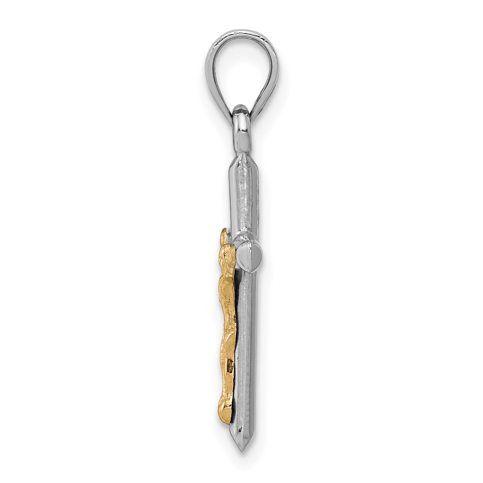 14K Two-Tone Gold Polished Crucifix Charm 26mm Elegant Religious Pendant Secondary image