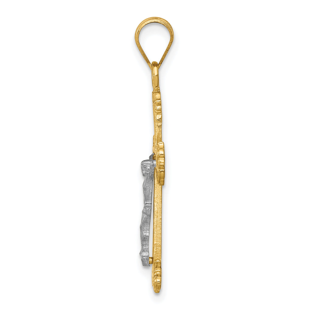 14K Two-Tone Gold Crucifix Pendant with Diamond-Cut Detailing  Elegant and Timeless