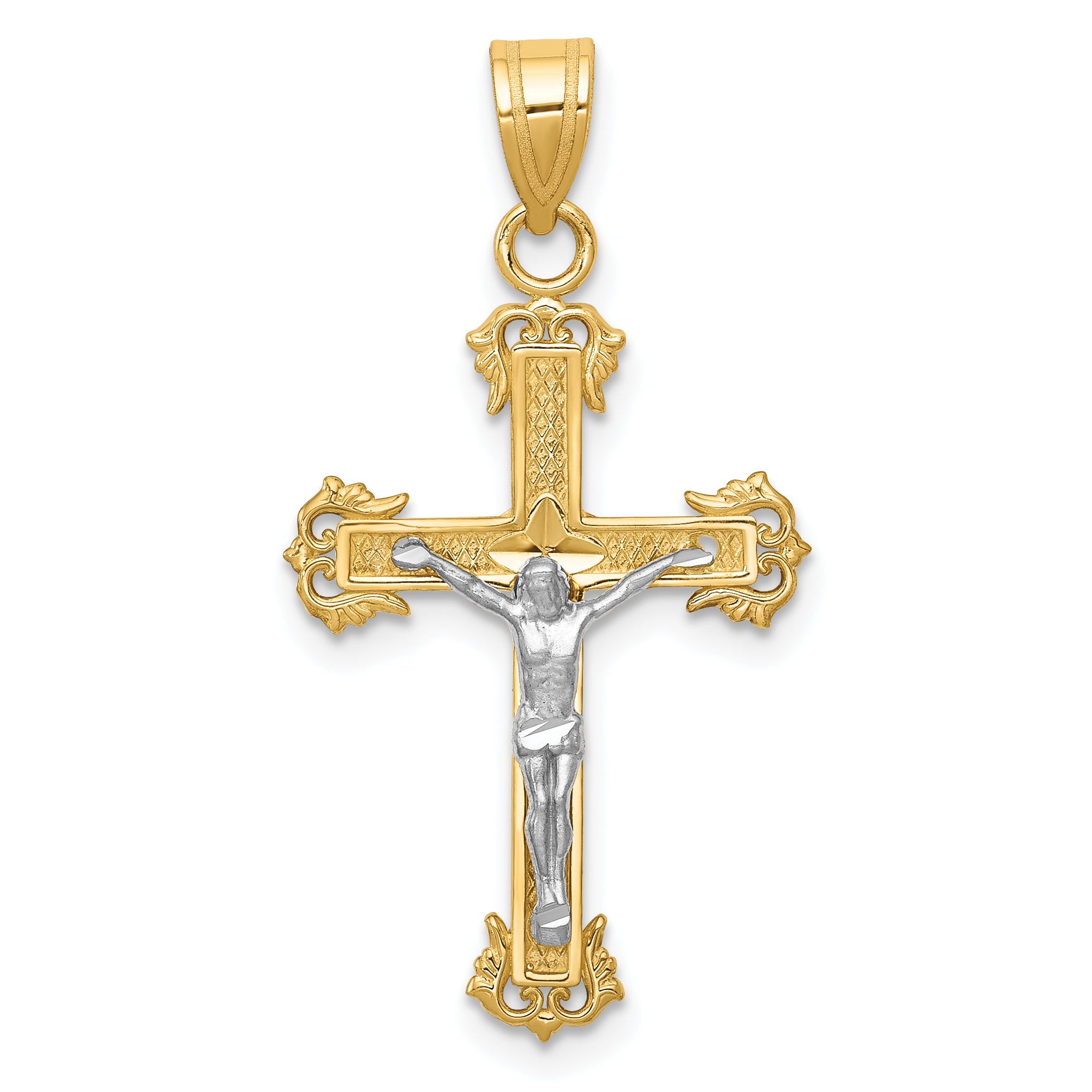 14K Two-tone Diamond-cut Crucifix Pendant Main image