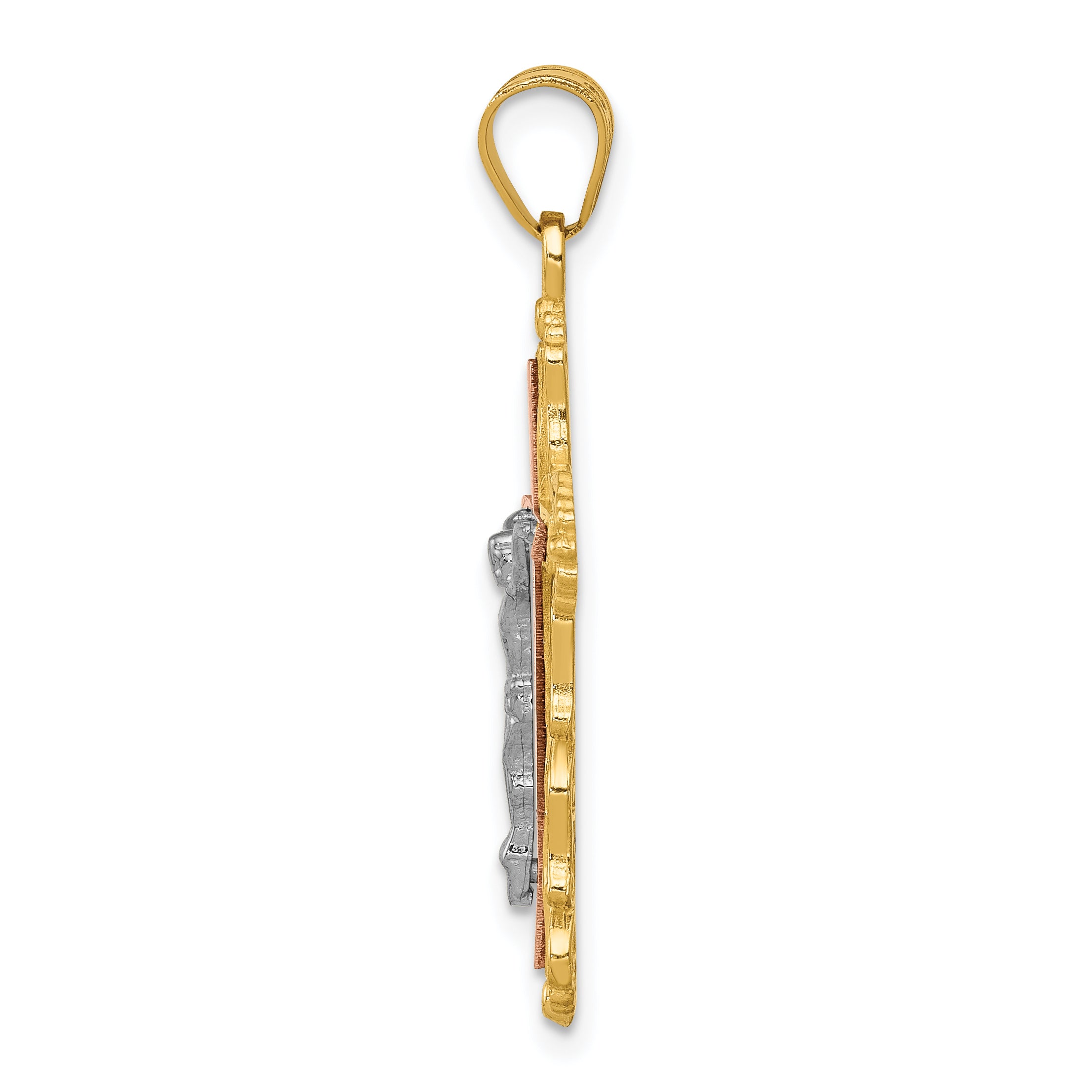 14K Tri-Color Gold Crucifix Pendant with Diamond-Cut Detail 35mm Elegant Charm Secondary image