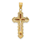 14K Tri-Color Gold Crucifix Pendant with Diamond-Cut Detail 35mm Elegant Charm