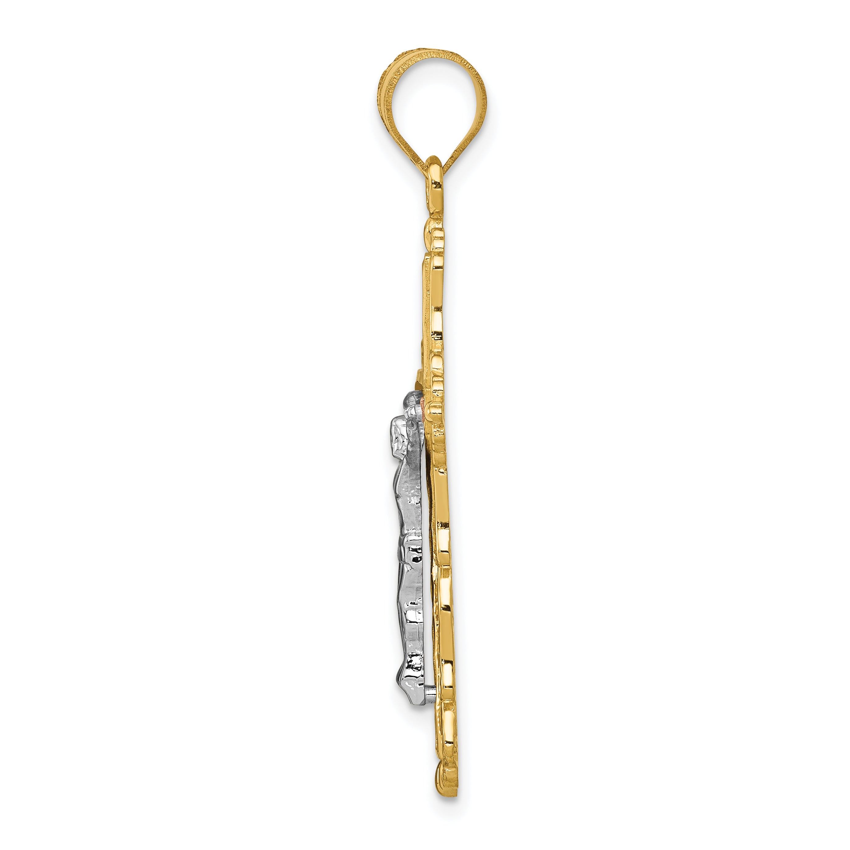 14K Tri-Color Gold Crucifix Pendant with Diamond-Cut Detailing 43mm Secondary image