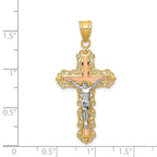14K Tri-Color Gold Crucifix Pendant with Diamond-Cut Detailing 43mm