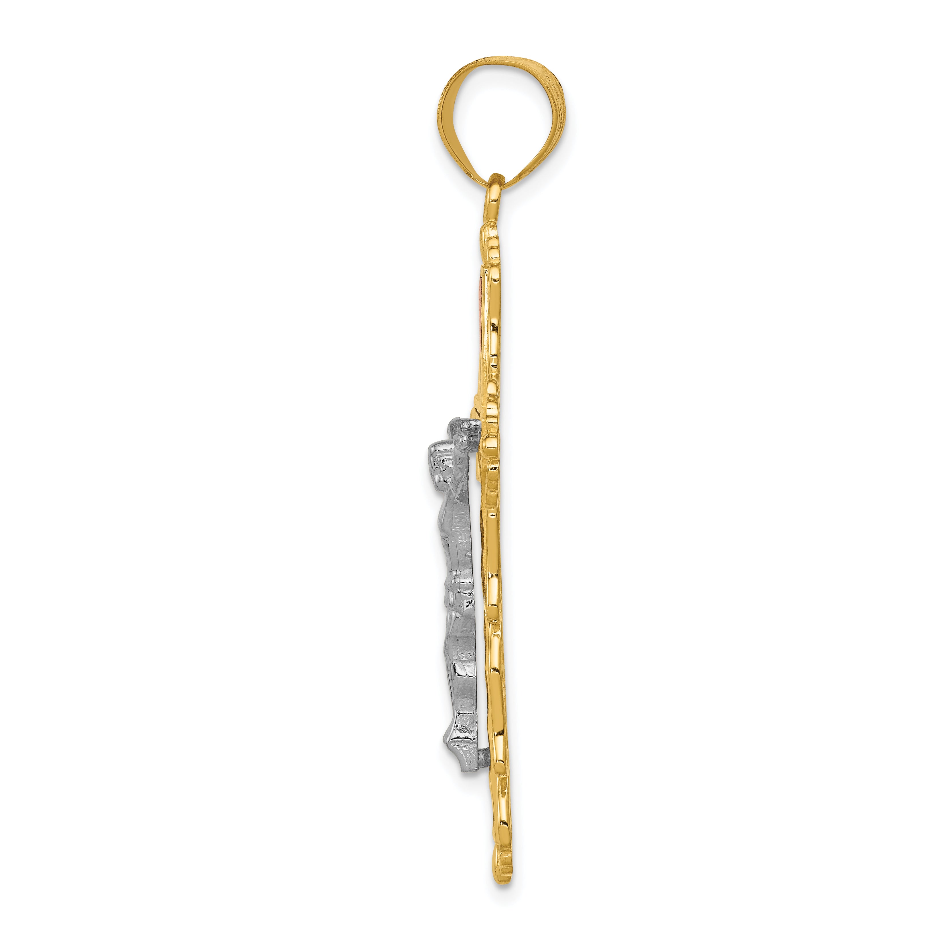 14K Tri-color Diamond-cut Crucifix Pendant Secondary image