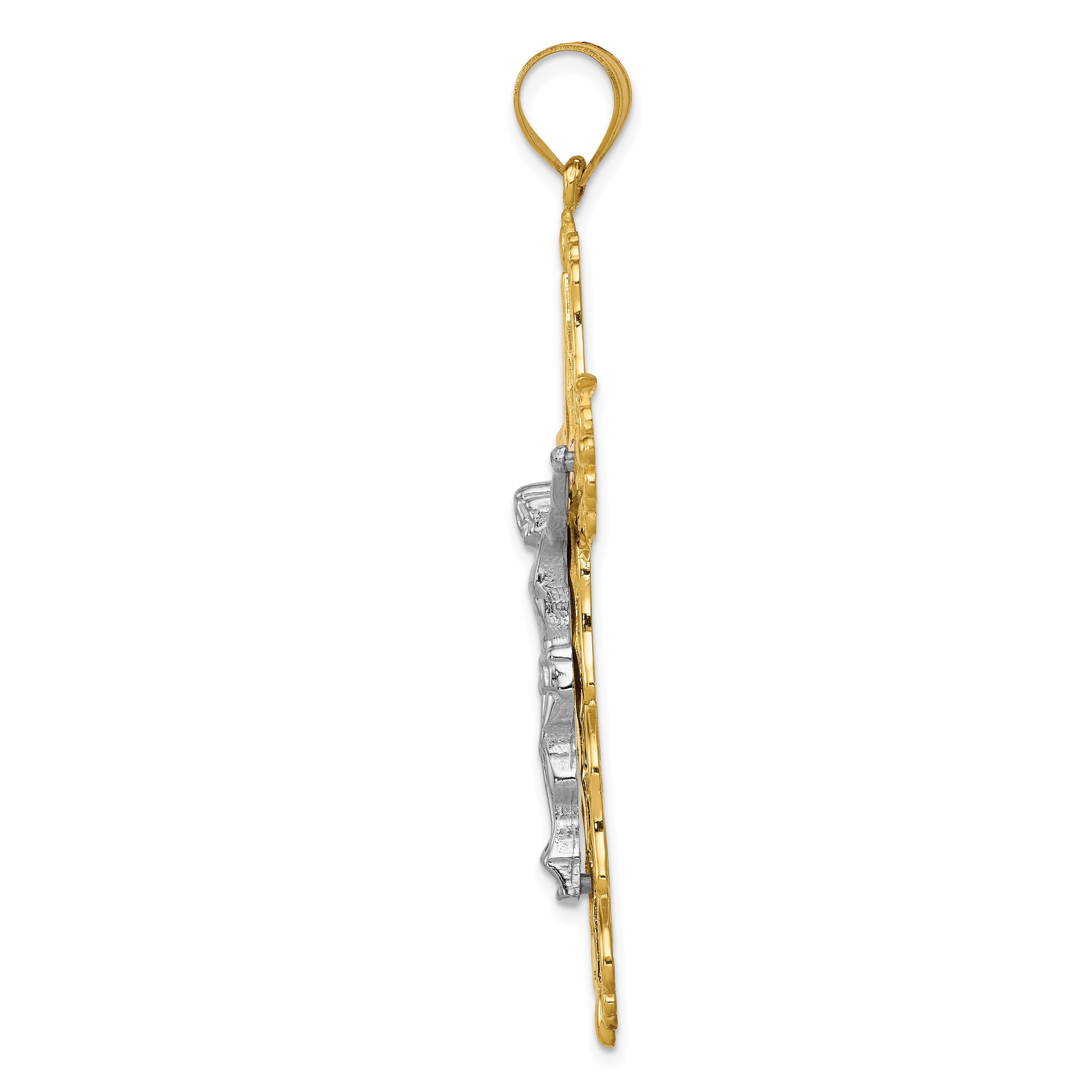 14K Tri-Color Gold Crucifix Pendant with Diamond-Cut Detailing, 61mm