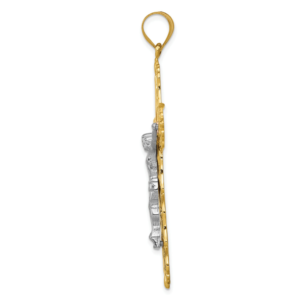 14K Tri-Color Gold Crucifix Pendant with Diamond-Cut Detailing, 61mm