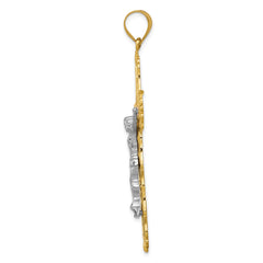 14K Tri-Color Gold Crucifix Pendant with Diamond-Cut Detailing, 61mm