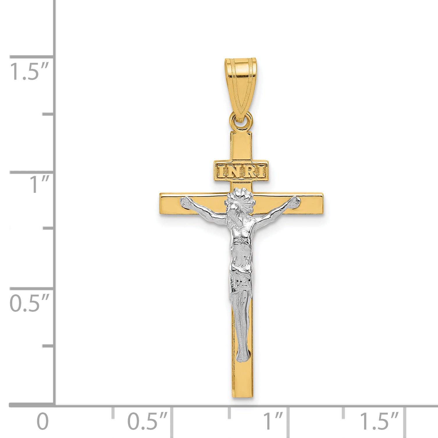 14K Two-Tone Gold INRI Crucifix Pendant with Polished Finish Elegant Design