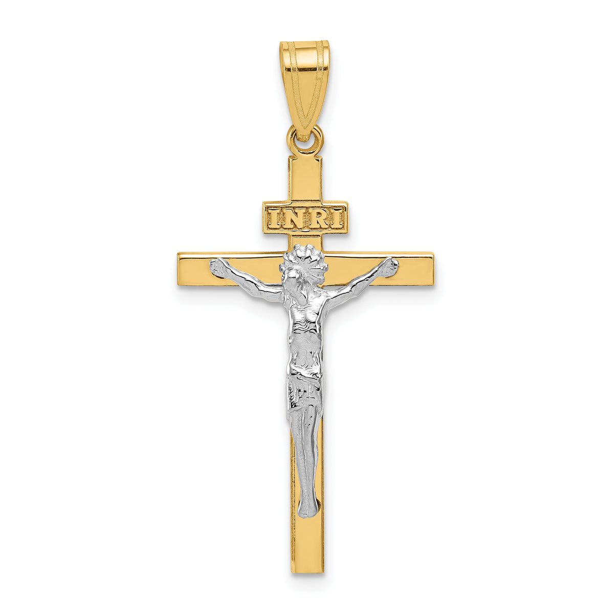 14K Two-tone INRI Crucifix Pendant