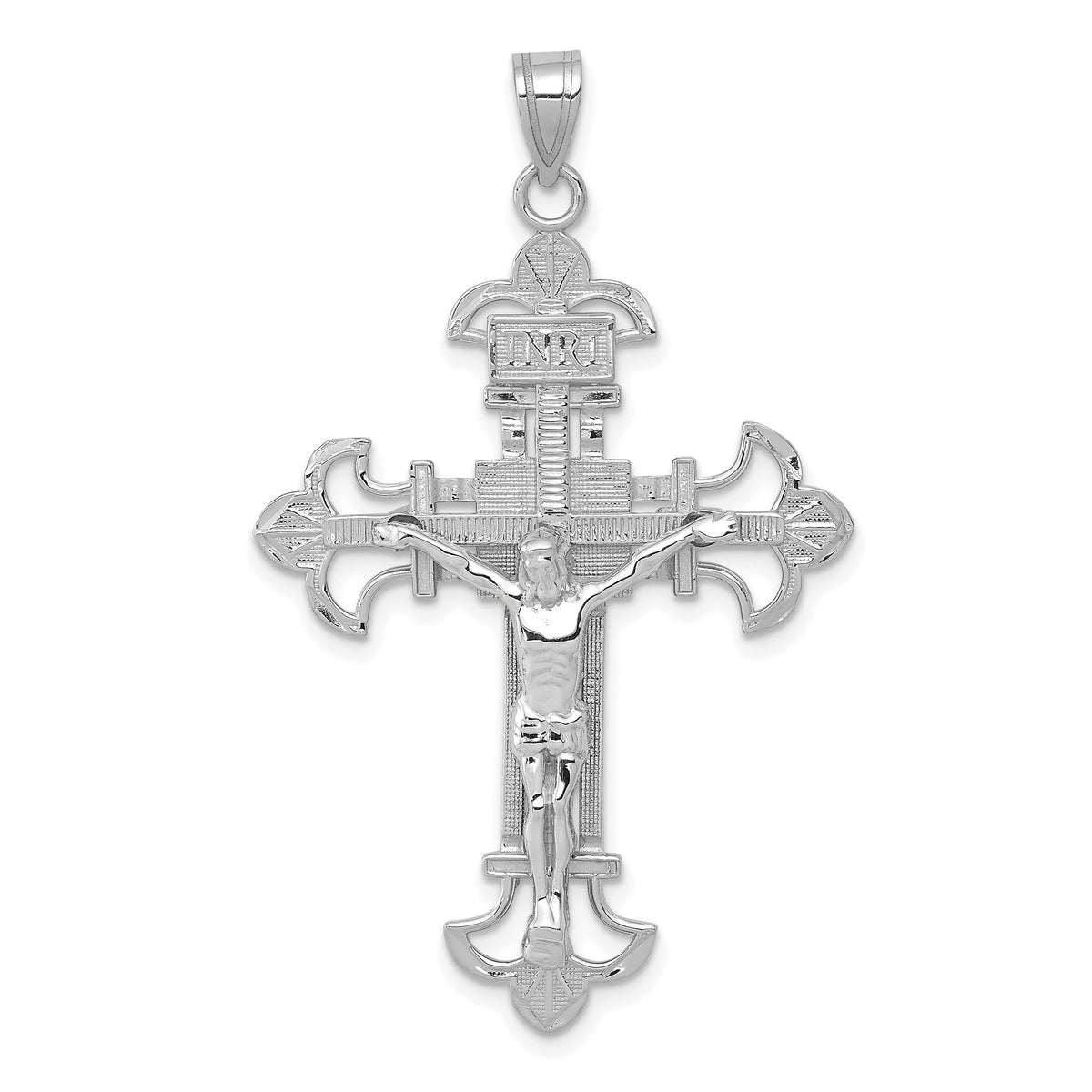 INRI Fleur-de-Lis Crucifix Pendant in 14K White Gold - Sophia Jewelers Main image
