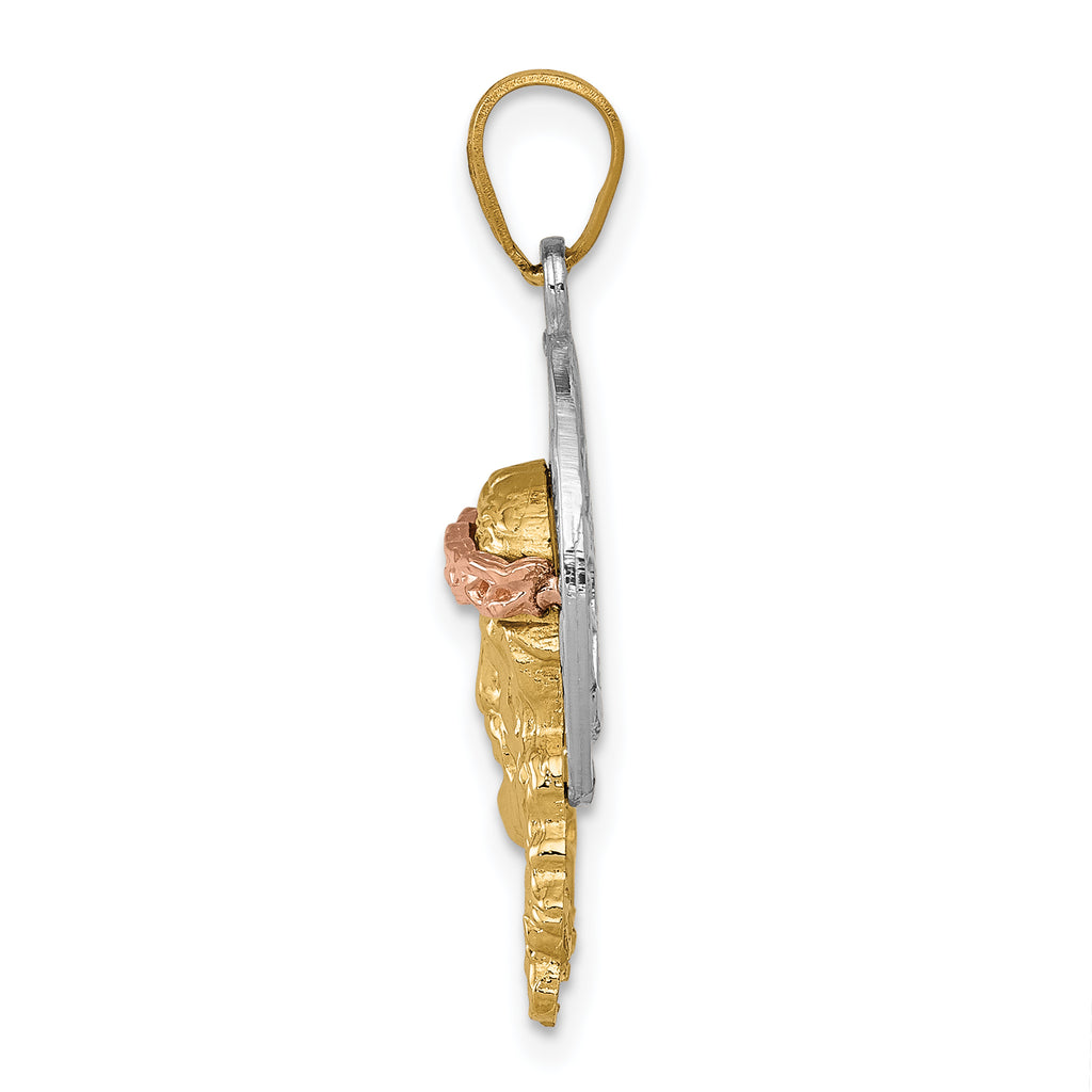 14K Tri-Color Gold Christ Charm with Diamond-Cut Detailing  Elegant Religious Pendant