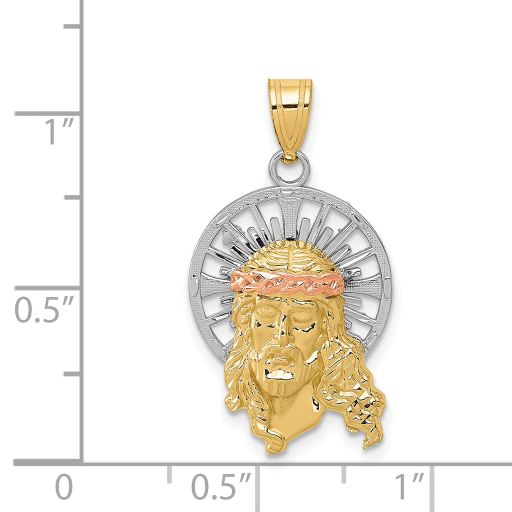 14K Tri-Color Gold Christ Charm with Diamond-Cut Detailing  Elegant Religious Pendant