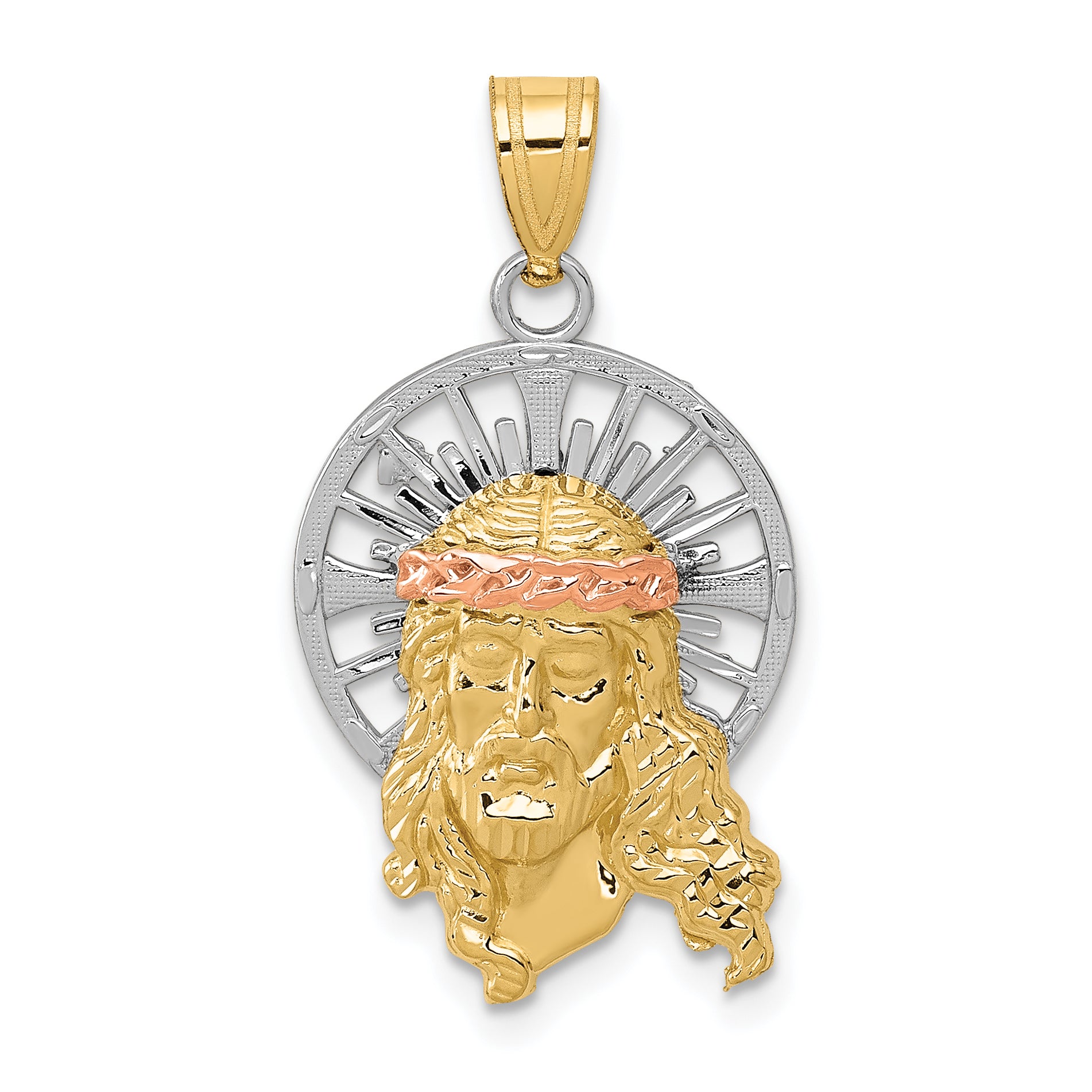14K Tri-color Diamond-cut Christ Charm Main image
