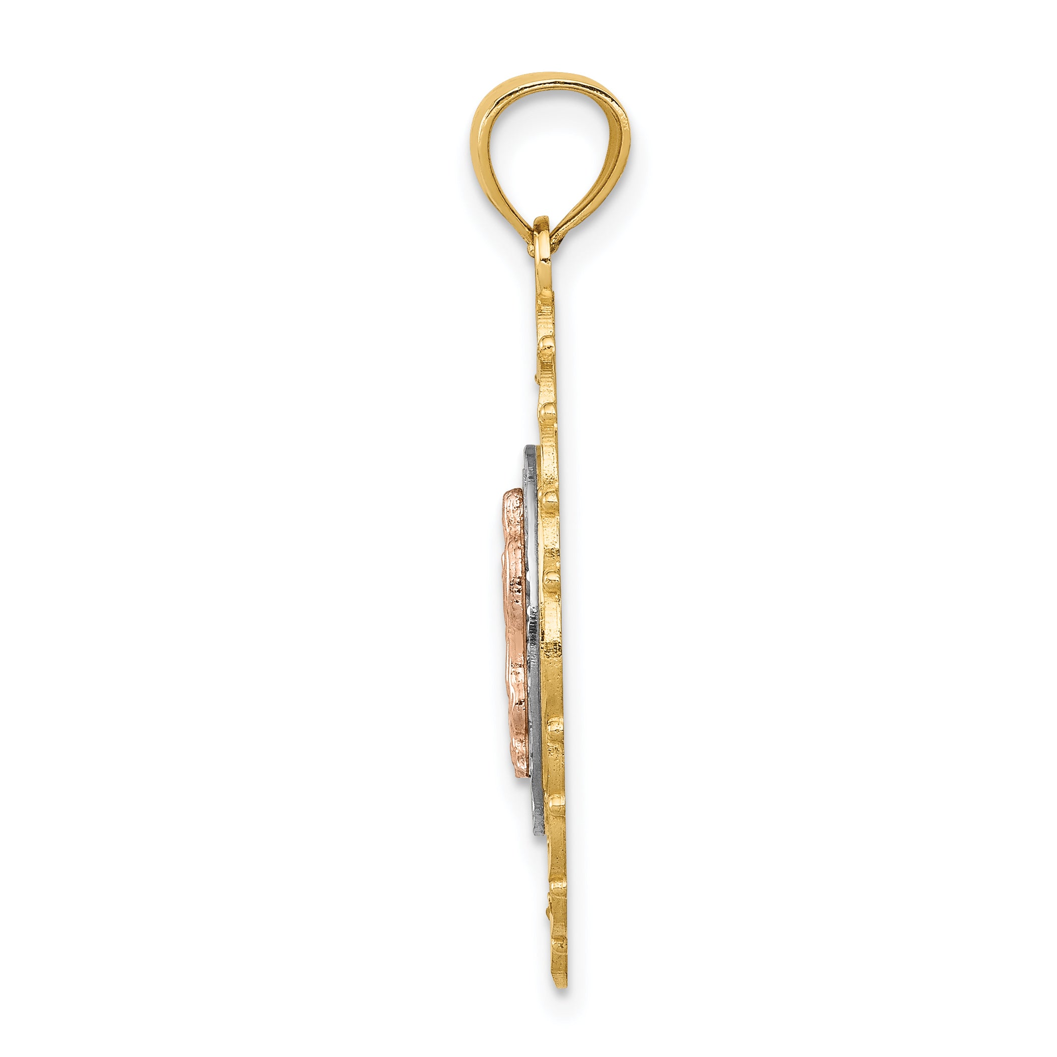 14K Tri-Color Gold Our Lady of Guadalupe Pendant  Polished and Textured Secondary image