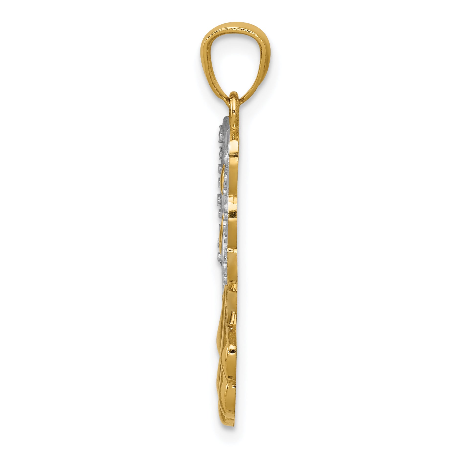 14K Gold and Rhodium Filigree Angel Pendant  Elegant, Vintage-Inspired Design Secondary image