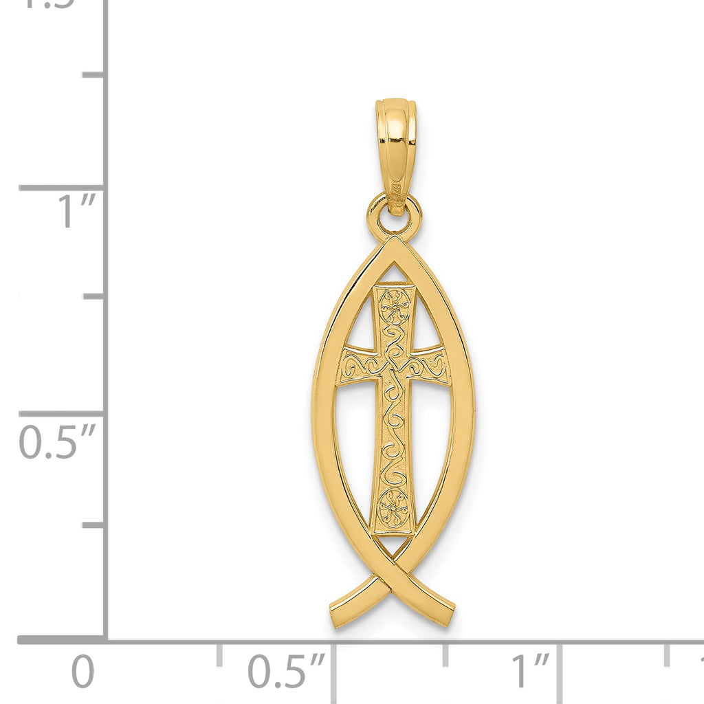 14K Gold Ichthus Fish Pendant with Solid Cast Design Elegant, Themed Charm
