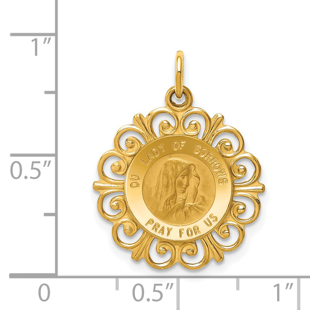 14K Gold Our Lady of Sorrows Medal Pendant, Polished & Solid