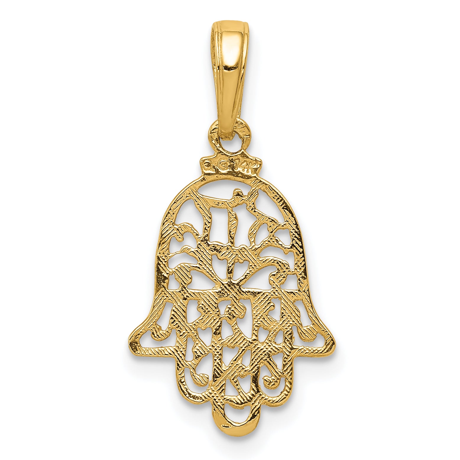 14K Gold Chamseh Pendant Solid Cast, Flat Back, Elegant Design