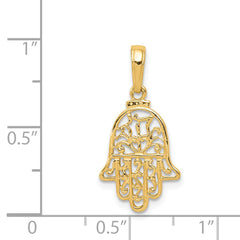 14K Gold Chamseh Pendant Solid Cast, Flat Back, Elegant Design