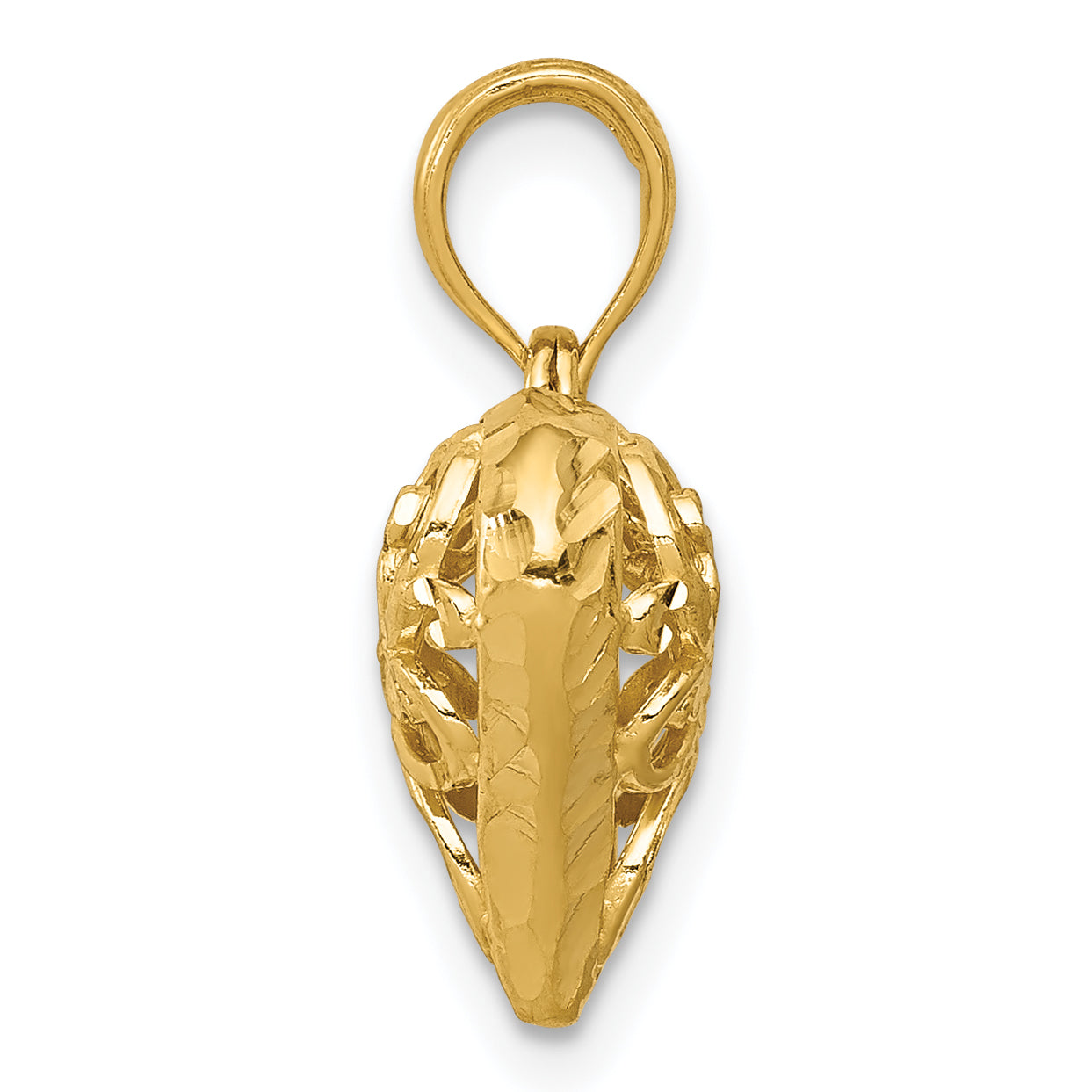 14K Gold Polished 3D Filigree Heart Pendant Elegant Cast Design
