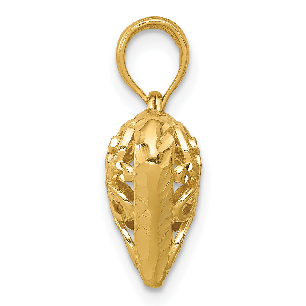 14K Gold Polished 3D Filigree Heart Pendant Elegant Cast Design