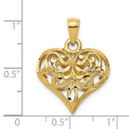14K Gold Polished Filigree 3D Puffed Heart Pendant by Sophia Jewelers