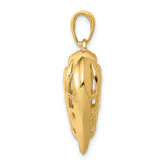 14K Gold Polished 3D Filigree Heart Pendant with Elegant Puffed Design