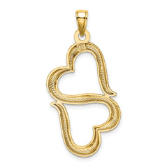 14K Gold Double Hearts Pendant with Polished Finish  Elegant and Solid Design