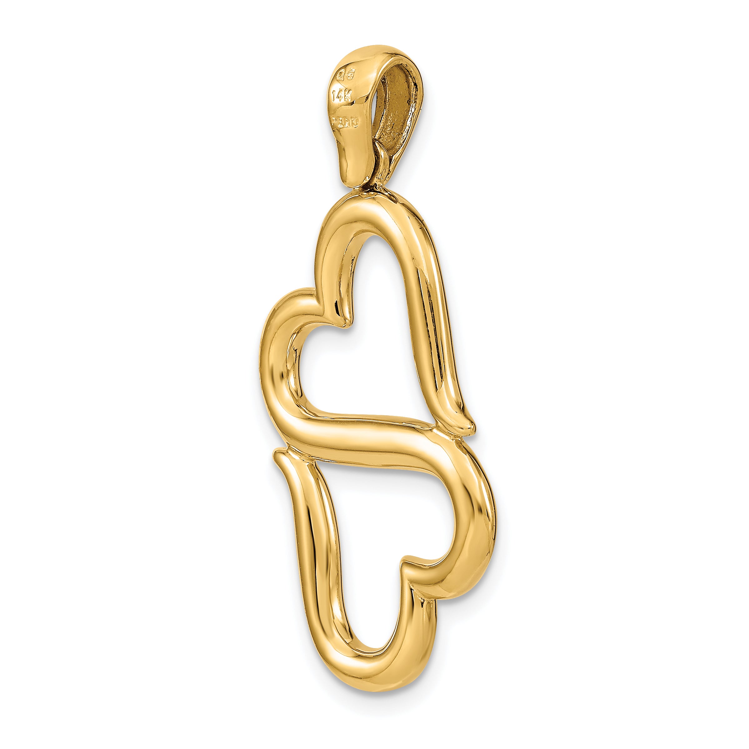 14K Gold Double Hearts Pendant with Polished Finish  Elegant and Solid Design