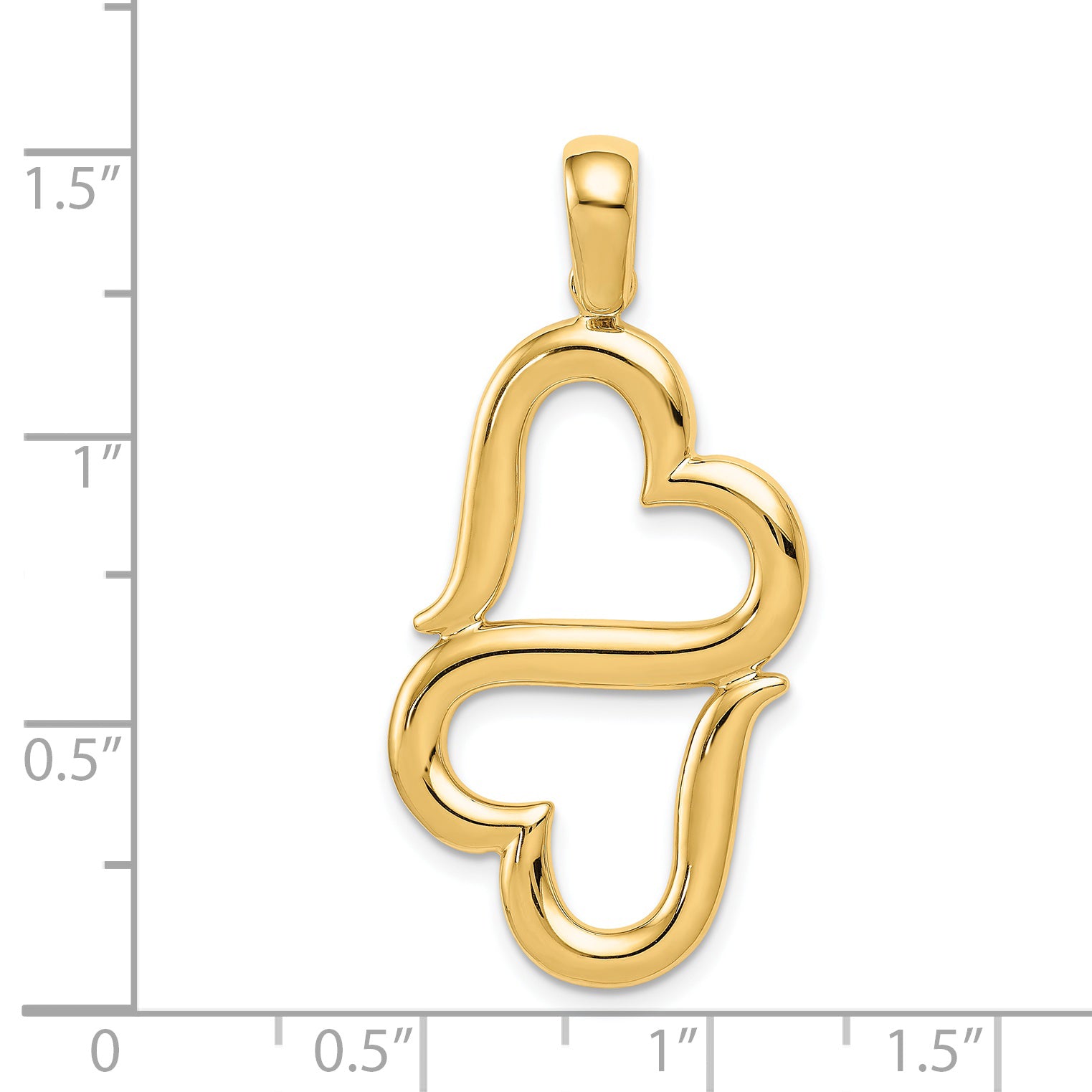 14K Gold Double Hearts Pendant with Polished Finish  Elegant and Solid Design