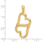 14K Gold Double Hearts Pendant with Polished Finish  Elegant and Solid Design