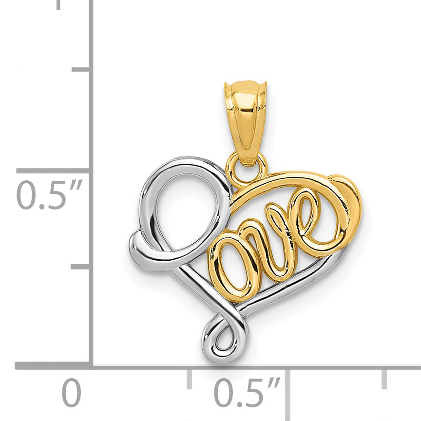 14K Gold and Rhodium LOVE Pendant with Polished Finish Elegant Gift Idea