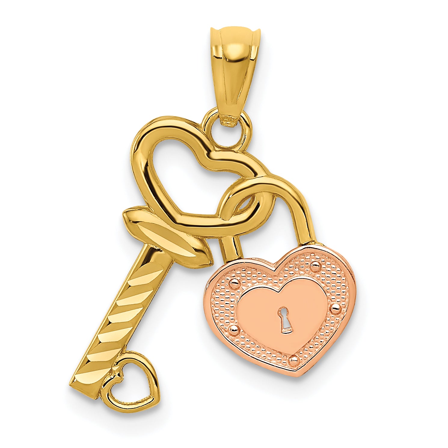 14k Two-tone Heart Lock and Key Pendant Main image