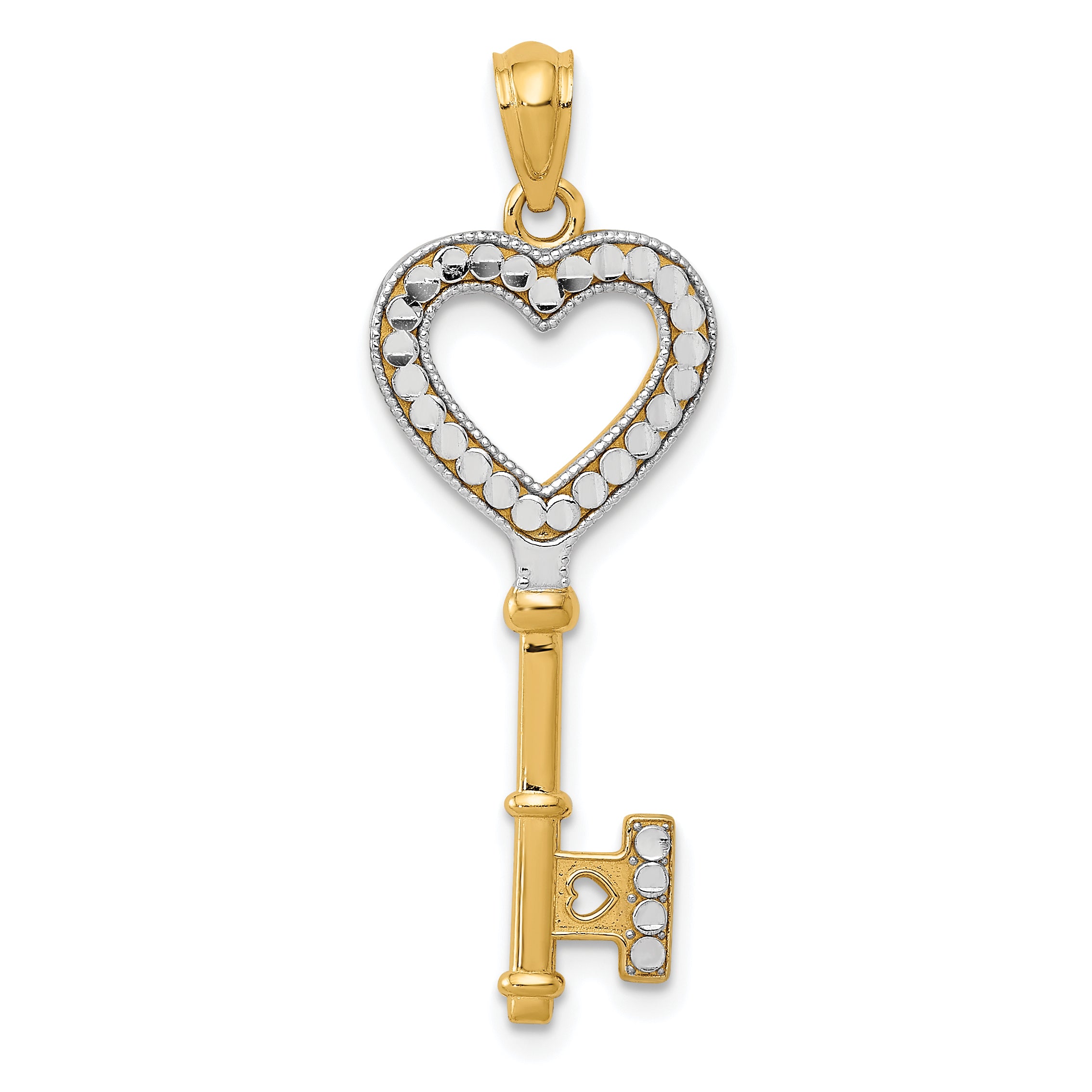 14K w/White Rhodium Polished Heart Key Charm Main image