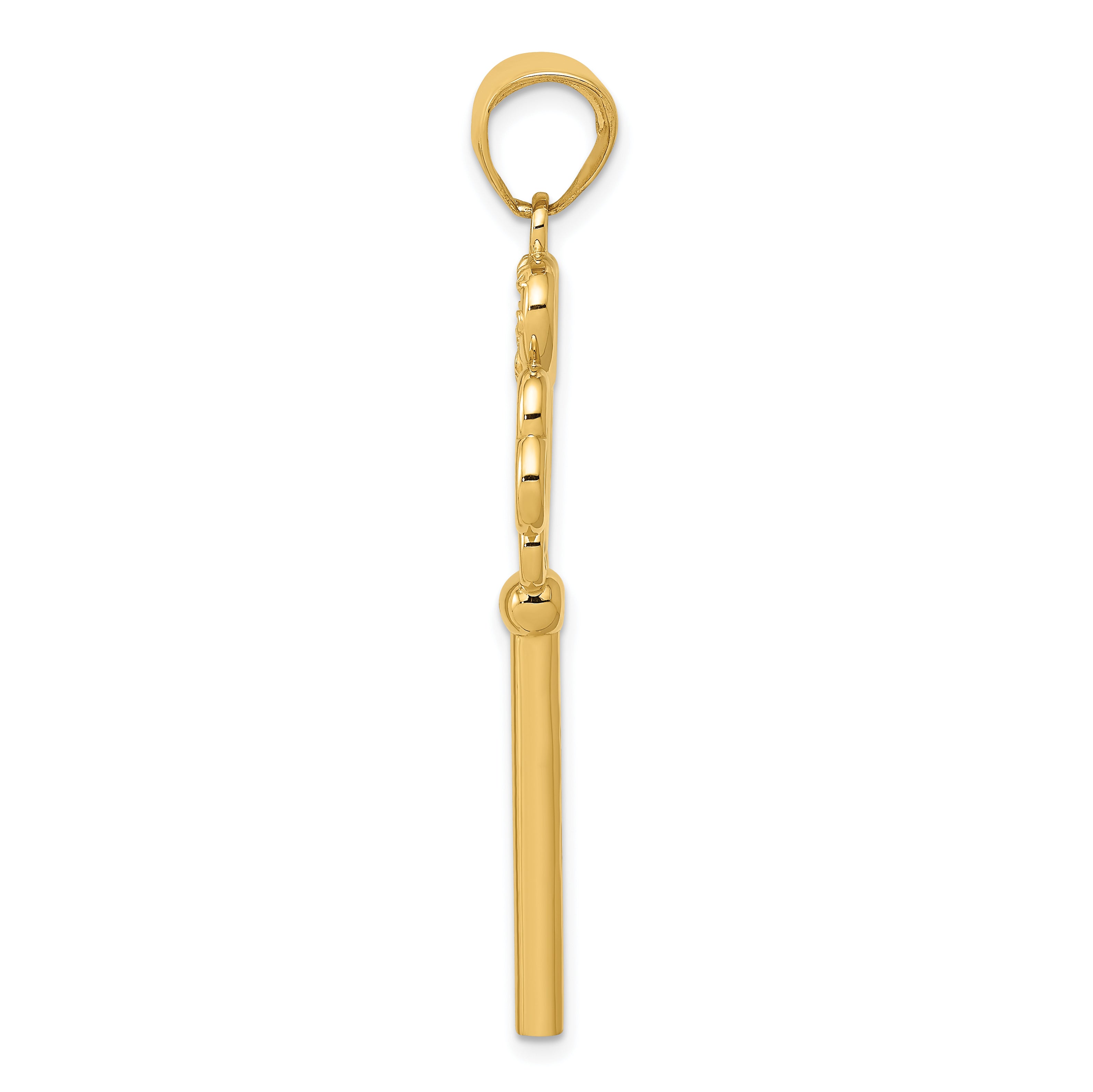 14K Gold Polished 3D Hearts Key Charm Elegant Gift-Ready Pendant
