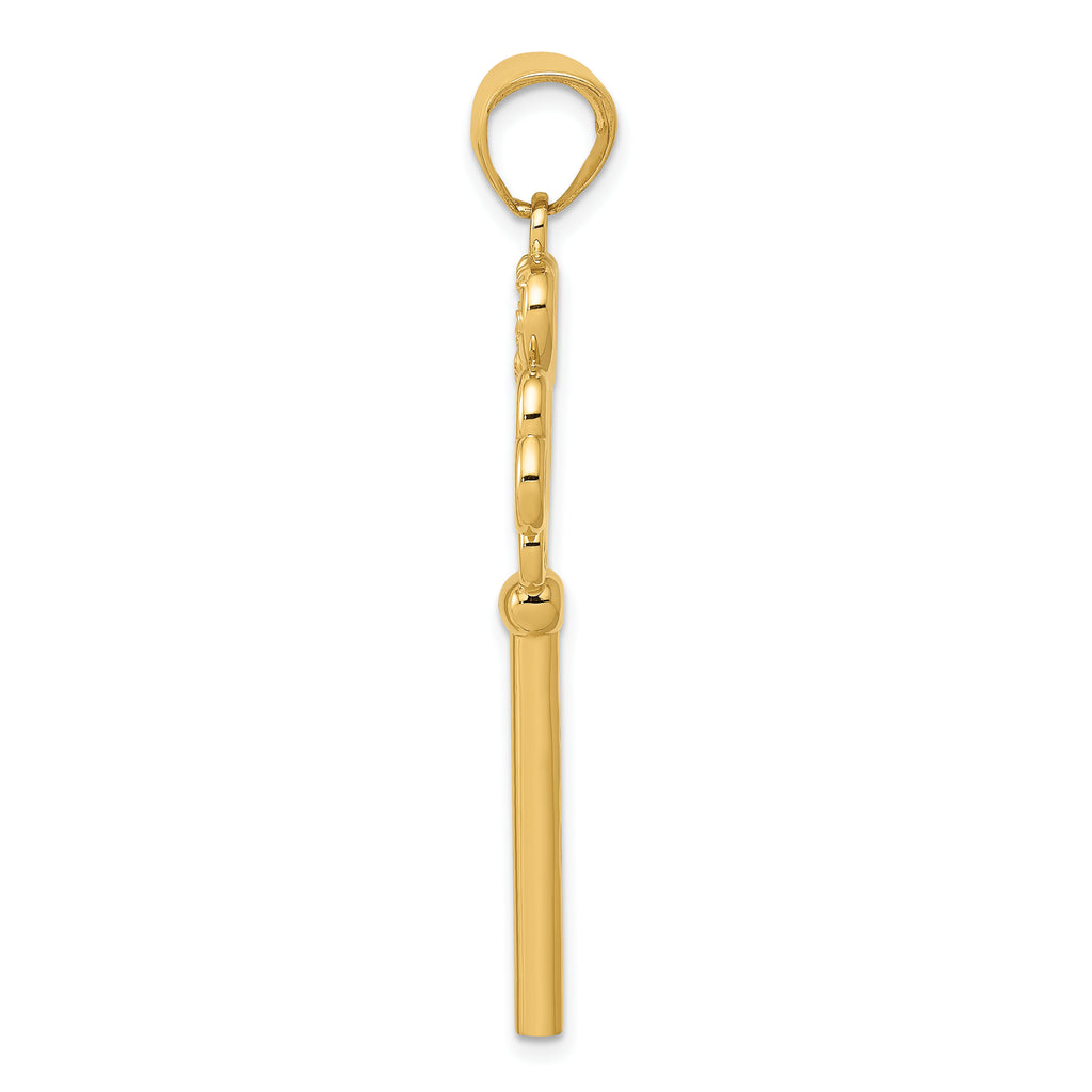 14K Gold Polished 3D Hearts Key Charm Elegant Gift-Ready Pendant