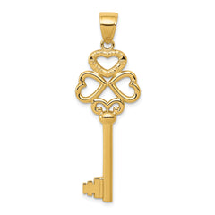 14K Polished 3D Hearts KEY TO MY HEART Key Charm