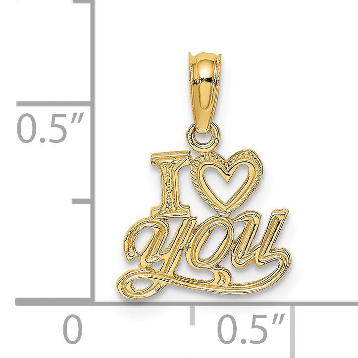 14K Polished and Textured I HEART YOU Charm