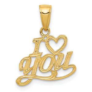 Heart You Pendant in 14K Yellow Gold, 16mm Textured - Sophia Jewelers