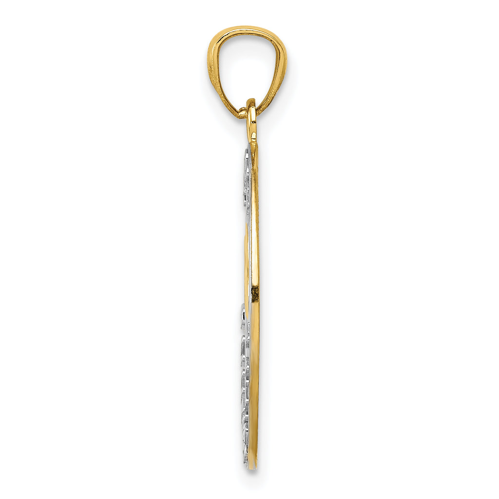 14K Gold and White Rhodium Hearts Pendant with Polished Finish  Anniversary Edition