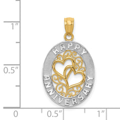 14k and White Rhodium HAPPY ANNIVERSARY Hearts Pendant