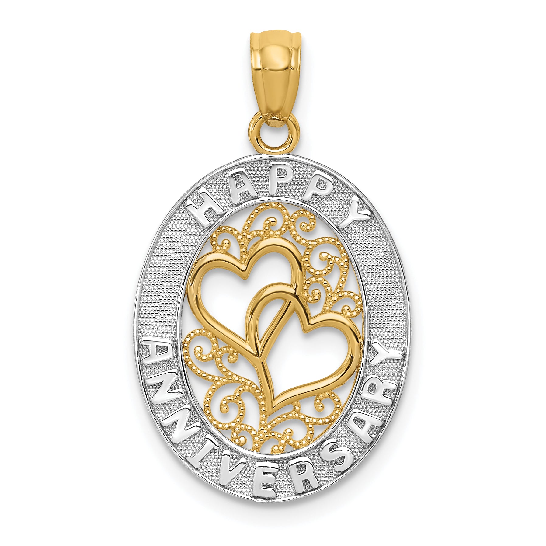 14k and White Rhodium HAPPY ANNIVERSARY Hearts Pendant Main image
