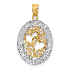 14k and White Rhodium HAPPY ANNIVERSARY Hearts Pendant