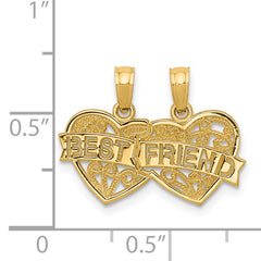 14K Gold Breakable Best Friend Double Hearts Pendant  Polished & Brushed Finish