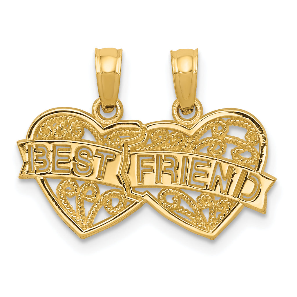 14K BEST FRIEND Breakable Double Hearts Pendant