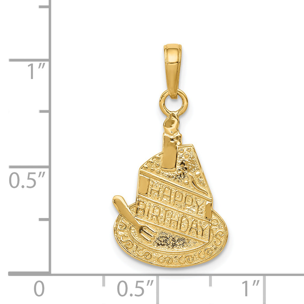 14K Gold Polished Cake Pendant with Candle Birthday Charm Gift