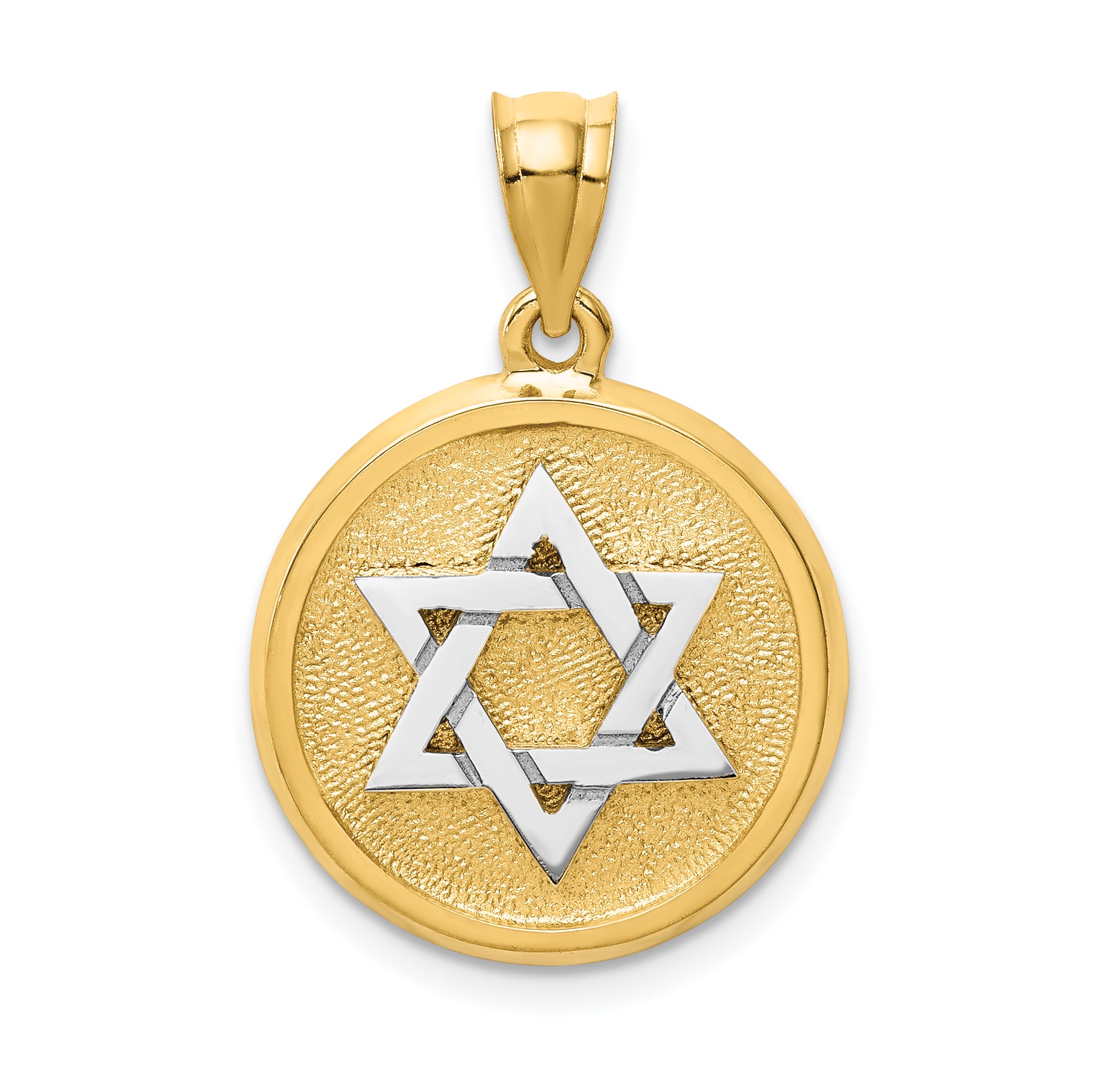 14k Two-tone Solid Satin Finish Flat Back Star of David Disc Charm Main image