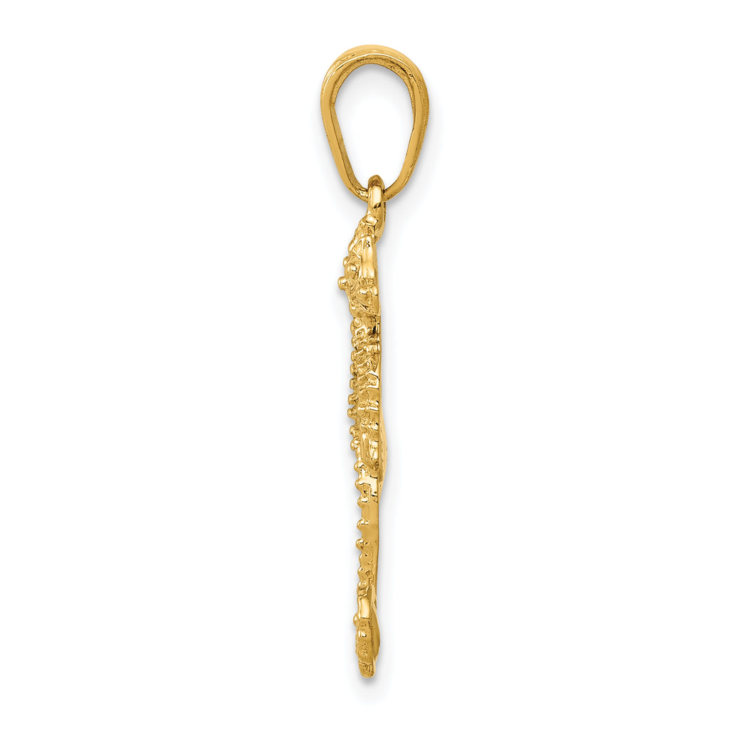 14K Gold Seahorse Pendant with Polished Finish  Solid and Textured Design