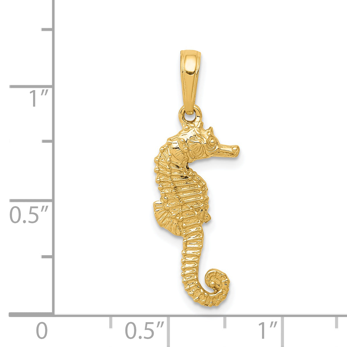 14K Gold Seahorse Pendant with Polished Finish  Solid and Textured Design
