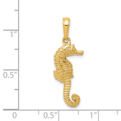 14K Gold Seahorse Pendant with Polished Finish  Solid and Textured Design